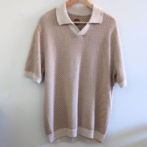 COMMON PEOPLE | Men's Ecru/Tan Carson Knitted 100% Cotton Short Sleeved Polo